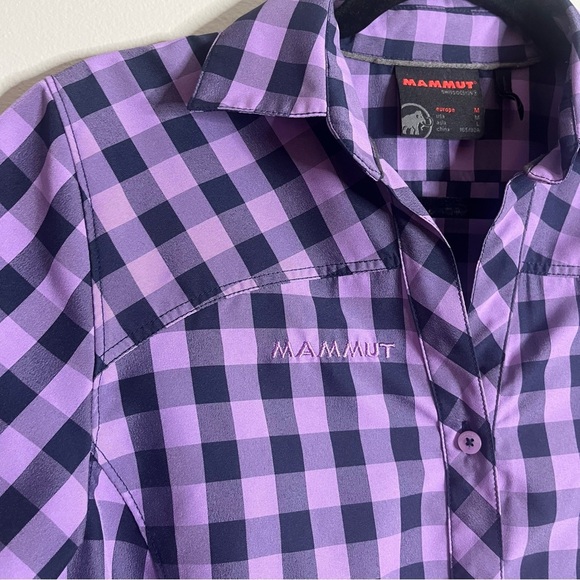 Mammut Size Medium Purple Checkered Short Sleeve Performance Shirt - Picture 2 of 7